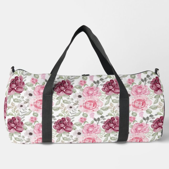 Pink and Burgundy Roses Duffle Bag (Front)