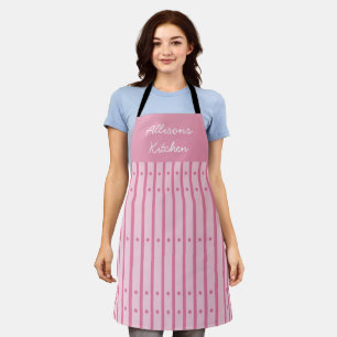 Pink and burgundy stripes with dots. Custom  Apron