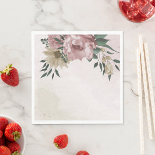pink and champagne flowers and green leaves napkin