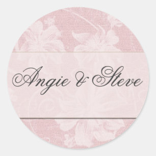Pink and charcoal grey damask wedding stickers
