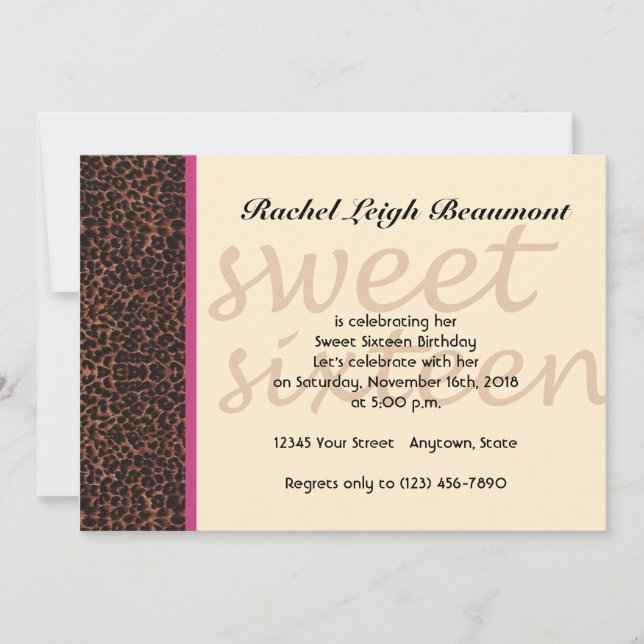Pink and Cheetah Sweet 16 Birthday Invitation (Front)