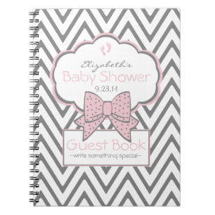 Pink and Chevron Baby Shower Guest Book- Spiral Notebook
