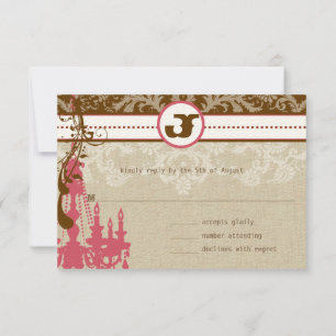 Pink and Chocolate Brown Chandelier RSVP Card