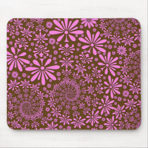 Pink and Chocolate Brown Flowers Pattern Mouse Pad