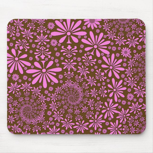 Pink and Chocolate Brown Flowers Pattern Mouse Pad (Front)