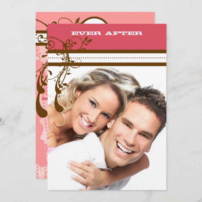 Pink and Chocolate Brown Vintage Chandelier Invitation (Front/Back)