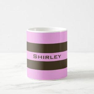 Pink and Chocolate Brown Wide Stripes by STaylor Coffee Mug