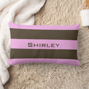 Pink and Chocolate Brown Wide Stripes by STaylor Lumbar Cushion