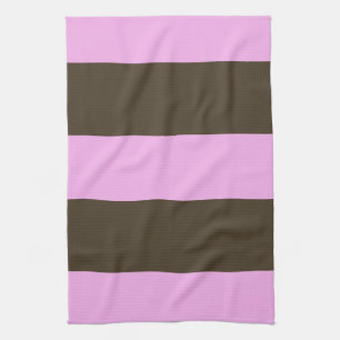 Pink and Chocolate Brown Wide Stripes by STaylor Tea Towel