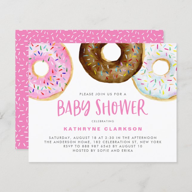 Pink and Chocolate Doughnuts Baby Shower Invitatio (Front/Back)