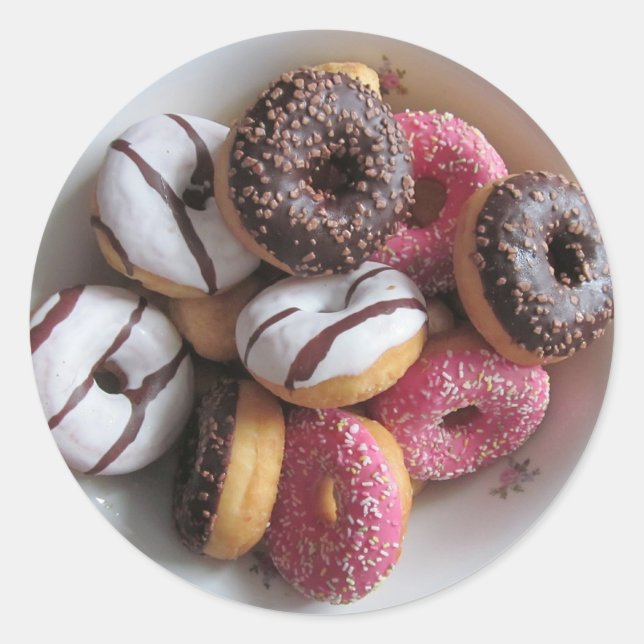 Pink and Chocolate Doughnuts Foodie Dessert Sticke Classic Round Sticker (Front)