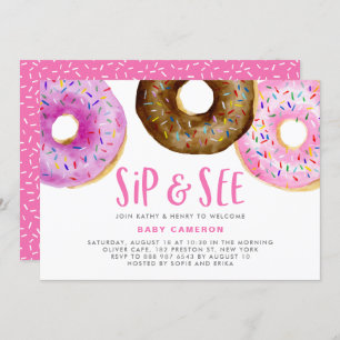 Pink and Chocolate Doughnuts Sprinkles Sip and See Invitation