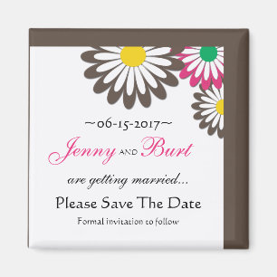 Pink and Chocolate Floral  Save the Date Magnets