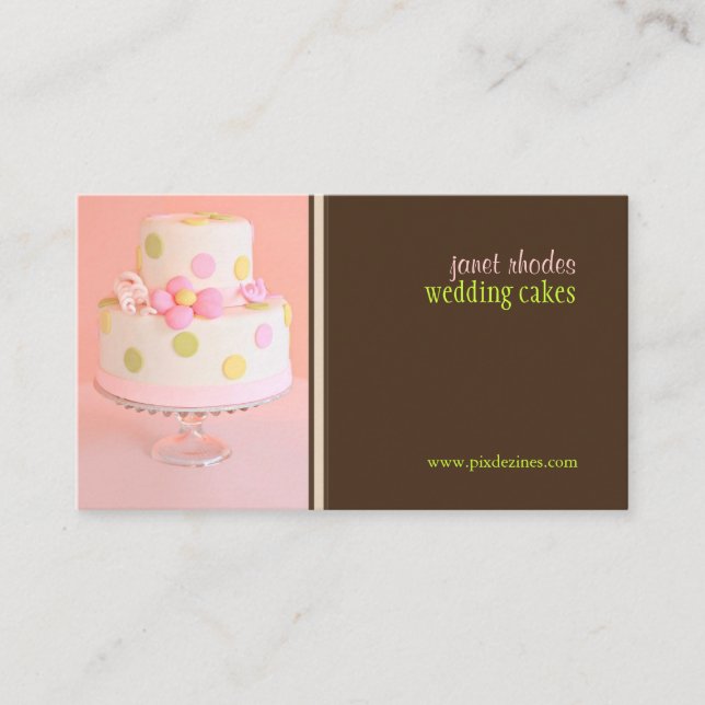 Pink and Chocolate wedding cake business cards (Front)