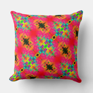 Pink and coloured shapes, looks like flowers? cushion
