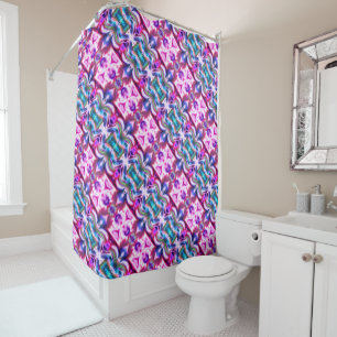 Pink and colourful rapport with rough glass style shower curtain