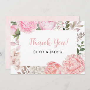 Pink and Coral Botanical Peonies Thank You Cards