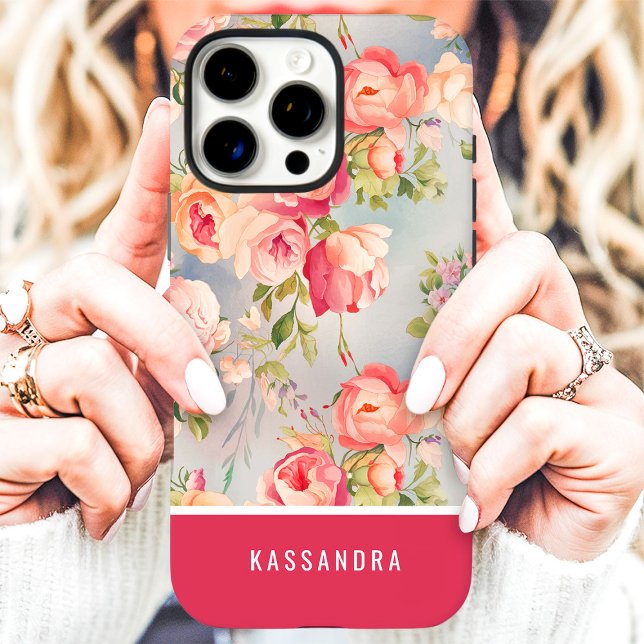 Pink and Coral Custom Name Floral  Case-Mate iPhone Case (Creator Uploaded)