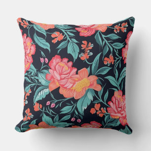 Pink and Coral Flowers Cushion