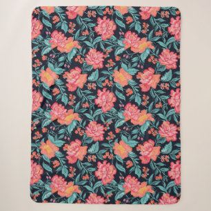 Pink and Coral Flowers Sherpa Blanket