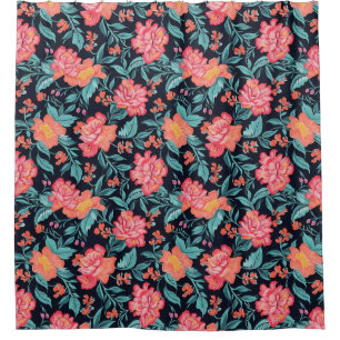 Pink and Coral Flowers Shower Curtain