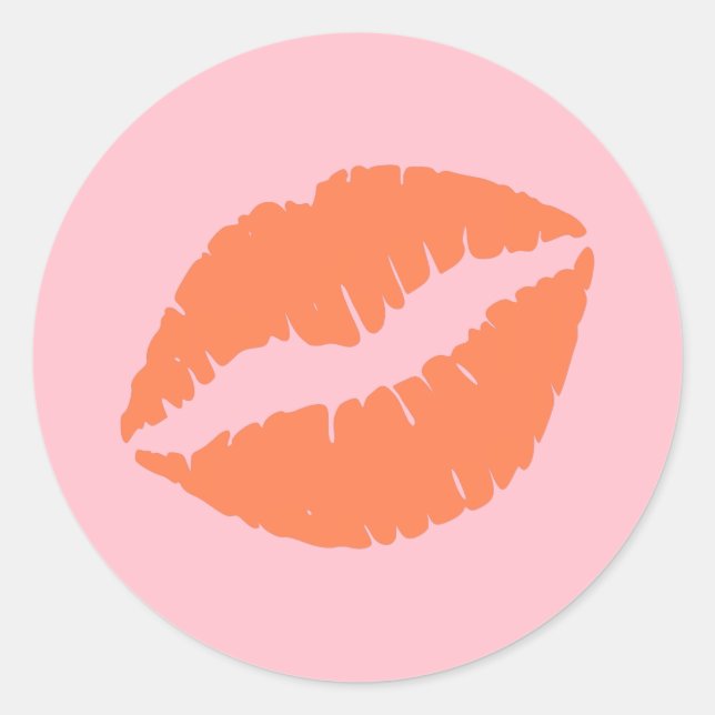 Pink and Coral Lips Classic Round Sticker (Front)
