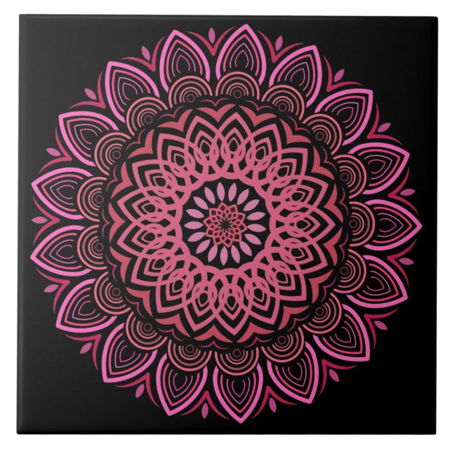 Pink And Coral Mandala Ceramic Tile (Front)