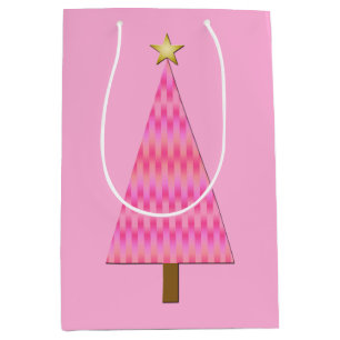 Pink and coral ombre modern Christmas tree Medium Gift Bag