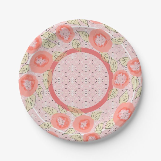 Pink and Coral Paper Plate (Front)