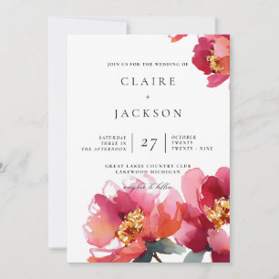 Pink and Coral Peonies Modern Wedding Invitation