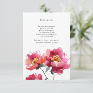Pink and Coral Peony Watercolor Details Enclosure Card