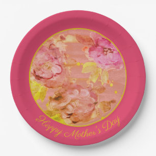 Pink And Coral Rose Flowered Mothers Day Plates