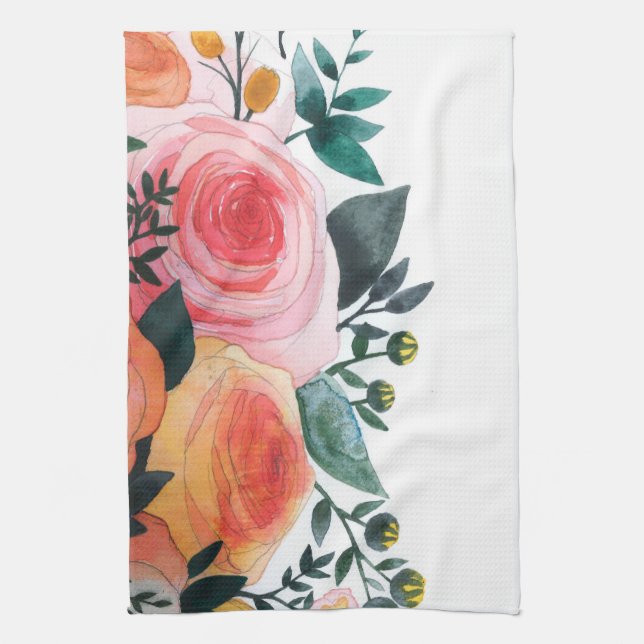 Pink and Coral Roses Kitchen Towel (Vertical)