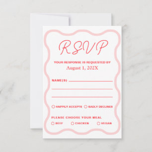 Pink and Coral Wavy Retro Wedding RSVP Card