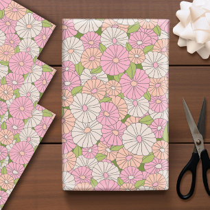 Pink and Coral Whimsical Boho Flowers Wrapping Paper Sheet