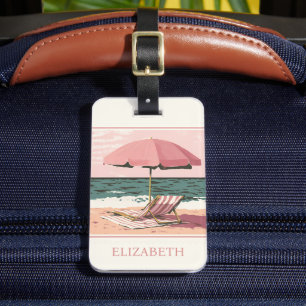 Pink and Cream Beach Chair and Umbrella Luggage Tag
