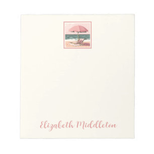 Pink and Cream Beach Chair and Umbrella Notepad