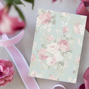 Pink and cream cabbage roses on aqua custom letterhead