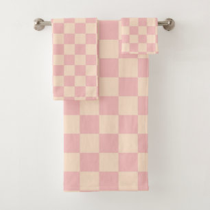 Pink and Cream Chequerboard Bath Towel Set