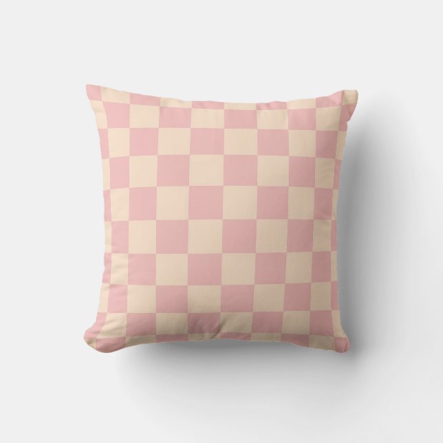 Pink and Cream Chequerboard Cushion (Front)