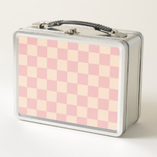 Pink and Cream Chequerboard Metal Lunch Box