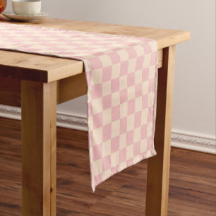 Pink and Cream Chequerboard Short Table Runner