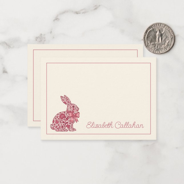 Pink and Cream Chinoiserie Easter Rabbit Card (Front/Back In Situ)