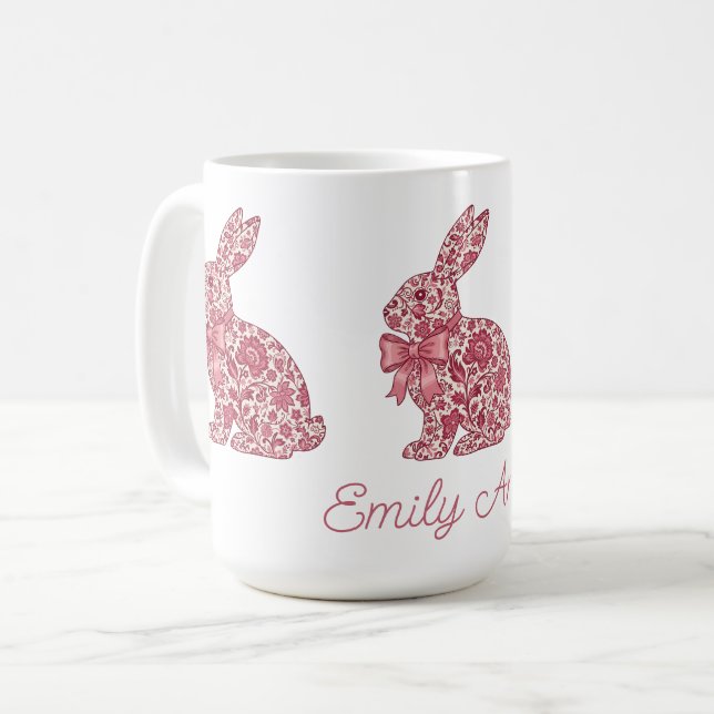 Pink and Cream Chinoiserie Easter Rabbit Coffee Mug (Front Left)