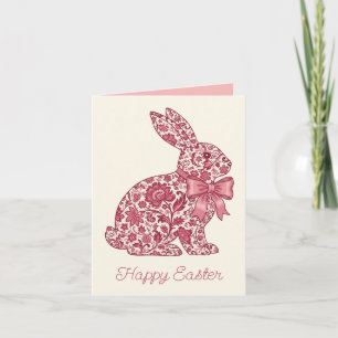 Pink and Cream Chinoiserie Easter Rabbit Note Card