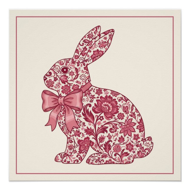 Pink and Cream Chinoiserie Easter Rabbit Poster (Front)