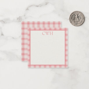 Pink and Cream Gingham Plaid Tartan Monogram Card