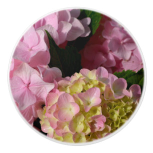 Pink and Cream Hydrangeas Ceramic Knob