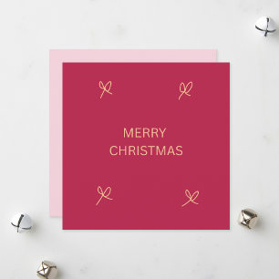 Pink and Cream Illustrated Bow Merry Christmas Holiday Card