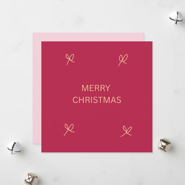 Pink and Cream Illustrated Bow Merry Christmas Holiday Card (Creator Uploaded)